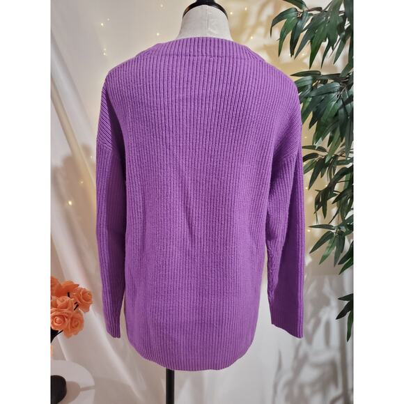 Talbots Cable Knit Lambs Wool Blend Ribbed Pullover Sweater Womens Size L Purple - Picture 5 of 8